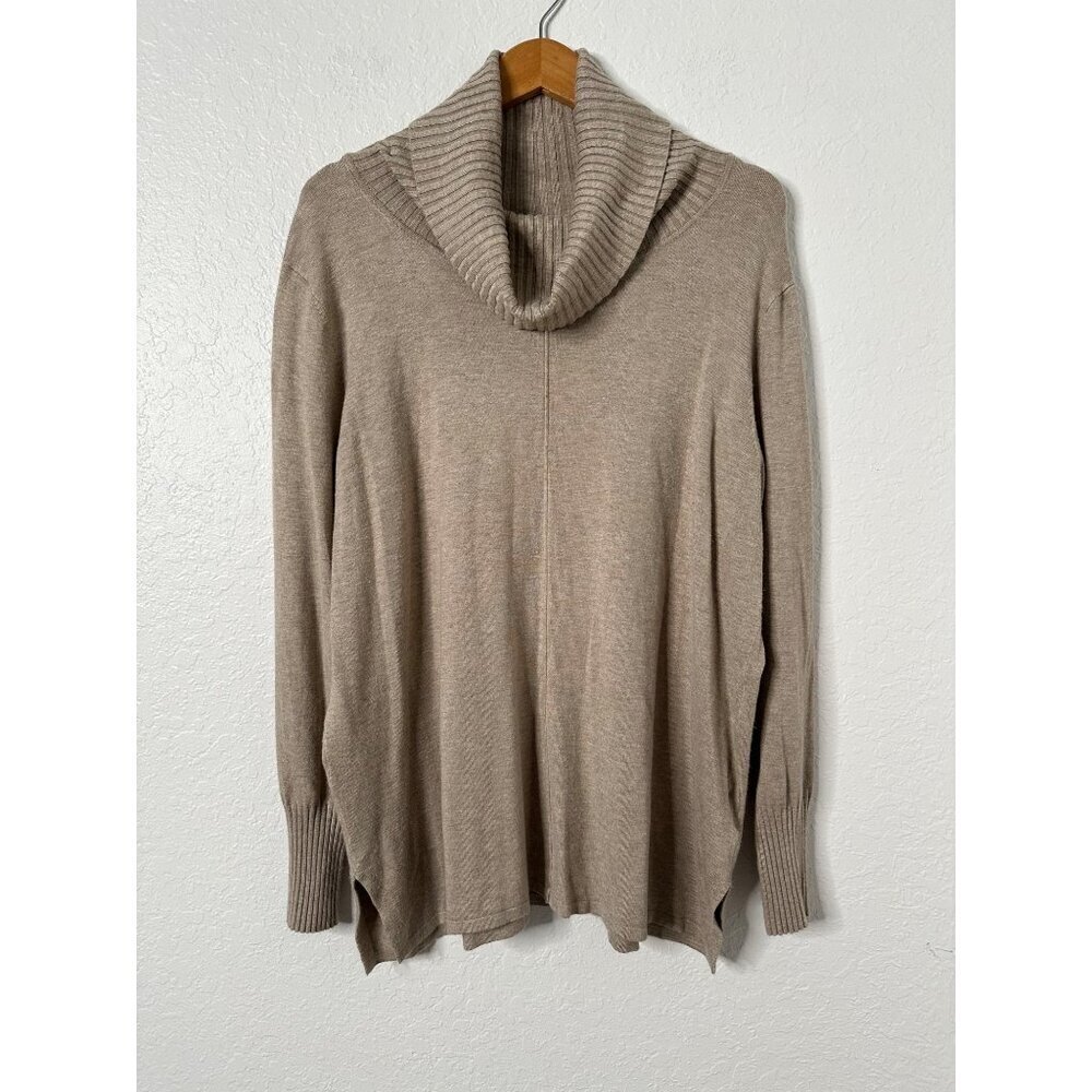 TRIBAL Women's Pullover Mock Turtleneck Ribbed Sweater Beige‎ Size Large